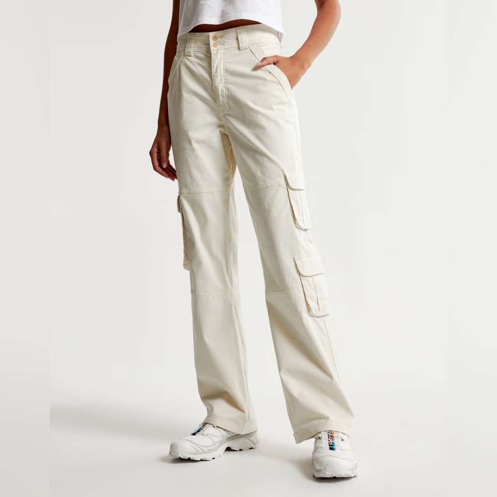 Abercrombie & Fitch Curve Love Relaxed Cargo Pants Stone size 4 SHORT
